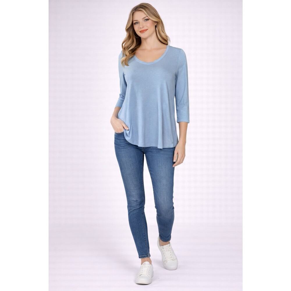 J Jill Women’s Small Blue Eyelet Tunic Blouse 3/4 Sleeve Cotton Casual Top